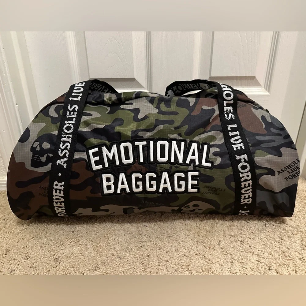 Assholes Live Forever Emotional Baggage Skull Camo Mini Duffle Bag
